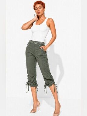 I-N-C International Concepts Olive Studded Cargo Capri Pants